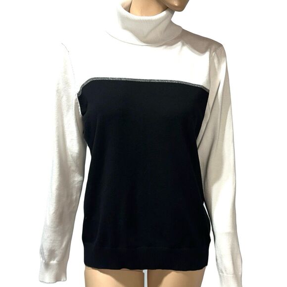 Calvin Klein Black White Turtleneck Pullover Sweater Women’s Size XL Classic - Picture 1 of 10